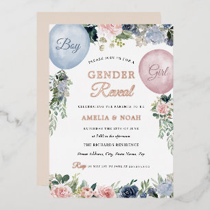 Folie Floral ballonroze blauw Uitnodiging