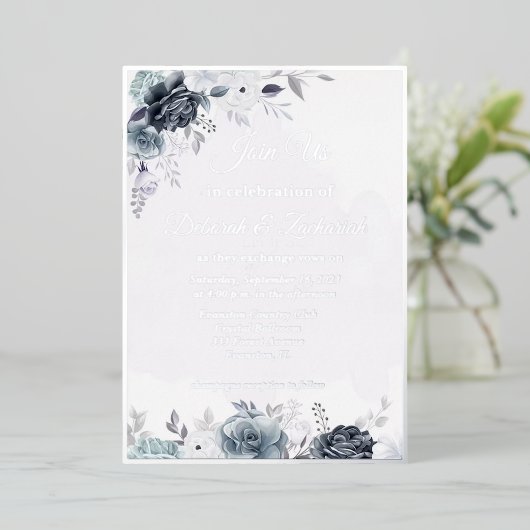 folie floral bruiloft nodigt folie uit folie uitnodiging (Staand Voorkant)