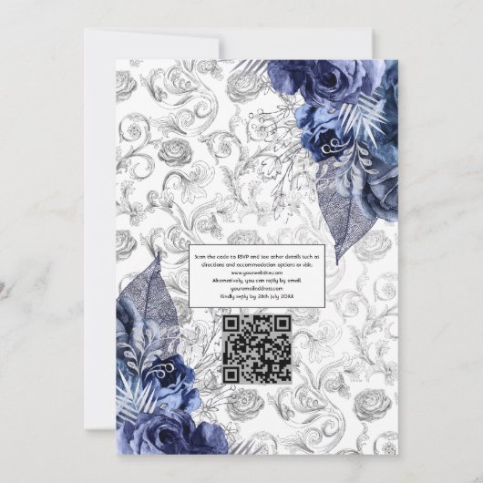 Folie Floral QR Code Weddenschap marineslag en zil Kaart (Achterkant)