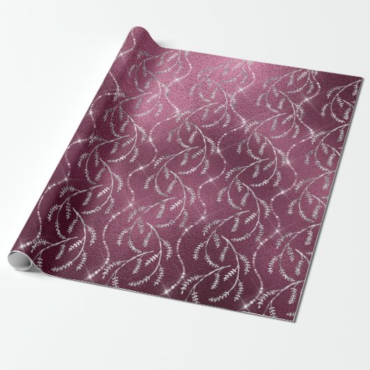 Folie Floral Silver Grey Beet Cadeaupapier (Uitgerold)