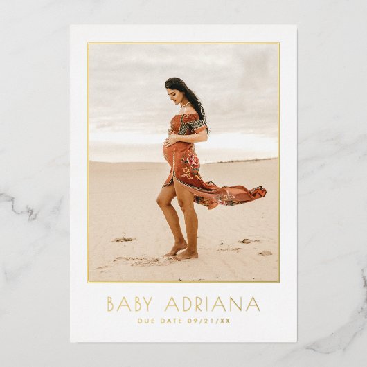 Folie gedrukt | Boho Zwangerschap Foto Baby shower Folie Uitnodiging (Voorkant)