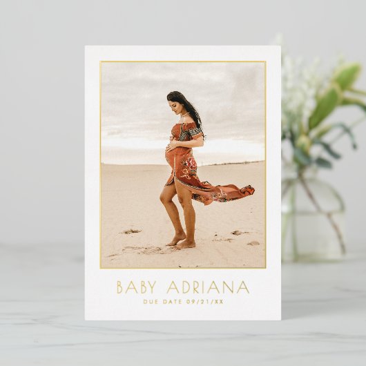 Folie gedrukt | Boho Zwangerschap Foto Baby shower Folie Uitnodiging (Staand Voorkant)