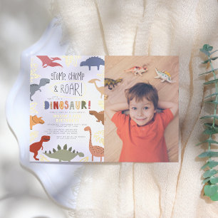 Folie gedrukt Dinosaur Photo Boy Birthday Party Folie Uitnodiging