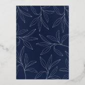 Folie gedrukt | Navy Blue Botanical Lijst Weddensc Folie Uitnodiging (Achterkant)