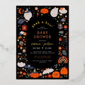 Folie gedrukt | Pek A Boo! Halloween Baby shower Folie Uitnodiging (Voorkant)