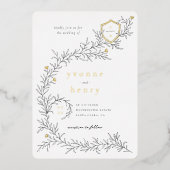 Folie Geïllustreerde Botanische Zwart-wit bruiloft Folie Uitnodiging (Voorkant)