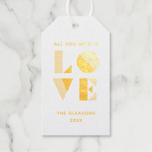 Folie Geo Love Valentijnsdag Foto Gift Label (Voorkant)