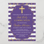 Folie Gold Lavender Paarse Stripes First Community Uitnodiging (Voorkant)