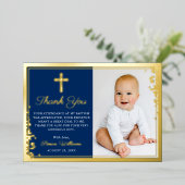 Folie Gold Navy Blue Daptism Foto Dank u Kaart (Staand Voorkant)