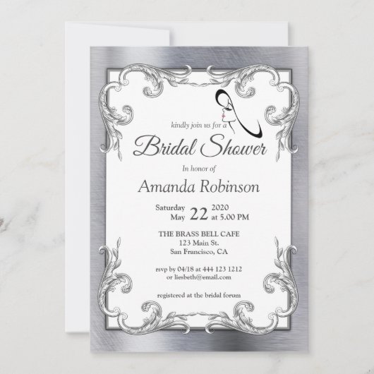 Folie-Gold-Silver-Brass Bridal Shower Invitation Kaart (Voorkant)