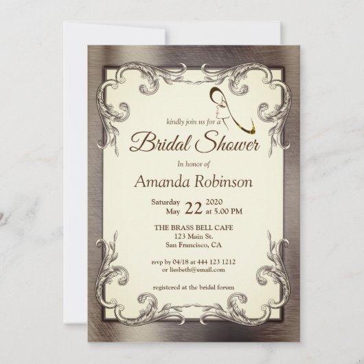 Folie-Gold-Silver-Brass Bridal Shower Invitation Kaart (Voorkant)