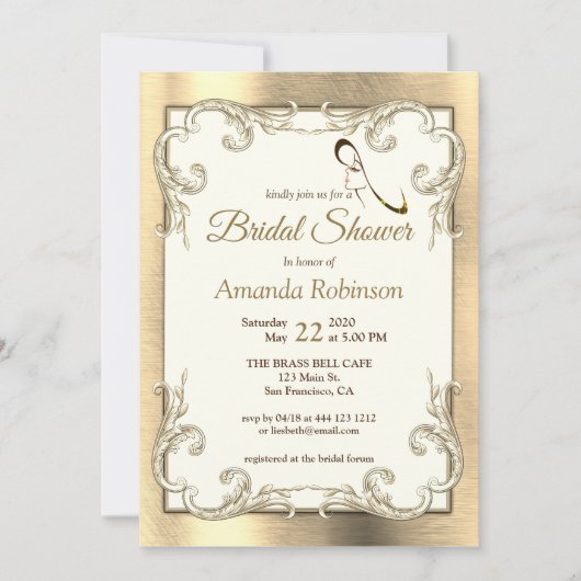 Folie-Gold-Silver-Brass Bridal Shower Invitation Kaart (Voorkant)