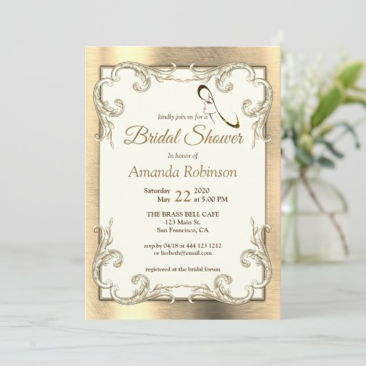 Folie-Gold-Silver-Brass Bridal Shower Invitation Kaart (Staand voorkant)