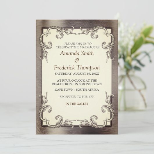 Folie-Gold-Silver-Brass Wedding Kaart (Staand voorkant)