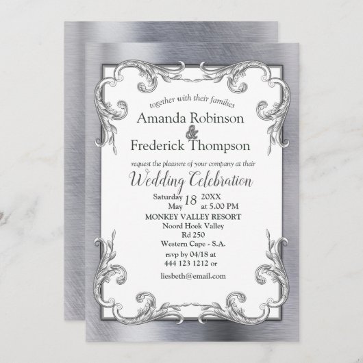 Folie-Gold-Silver-Brass-Wedding Uitnodiging (Voorkant / Achterkant)