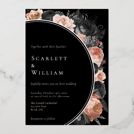 FOLIE Gotisch  Zwart Blush Foto Bruiloft Folie Uitnodiging (Voorkant)