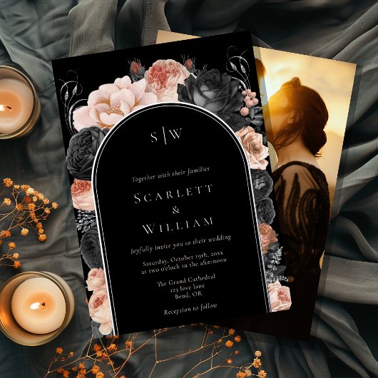 FOLIE Gotische boog Monogram Foto Bruiloft Folie Uitnodiging