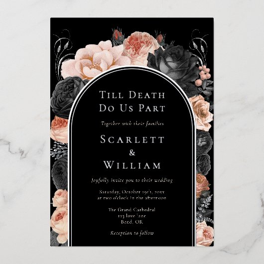 FOLIE Gotische  Boog Tot Dood Foto Bruiloft Folie Uitnodiging (Voorkant)