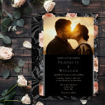 FOLIE Gotische Vintage Zwart Classic Foto Bruiloft Folie Uitnodiging<br><div class="desc">Deze FOLIE gothic black classic foto bruiloft folie uitnodiging is een donker canvas van romance en tijdloze elegantie. Dit ontwerp heeft traditionele motieven verweven met een humeurige esthetiek die doet denken aan de herfst. Fijne waterverf stoffige roos en donkerblush bloemenarrangementen dansen over het zwarte doek en roepen de etherische schoonheid...</div>