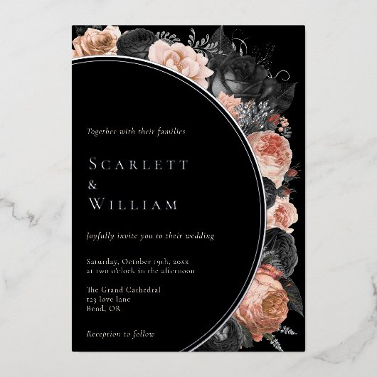 FOLIE Gotische Zwart Blush Bruiloft Folie Uitnodiging (Voorkant)