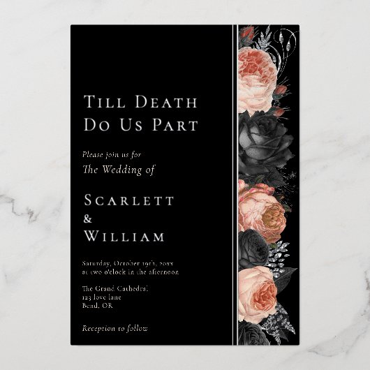 FOLIE Gotische  Zwart Blush Till Death Bruiloft Uitnodiging (Voorkant)