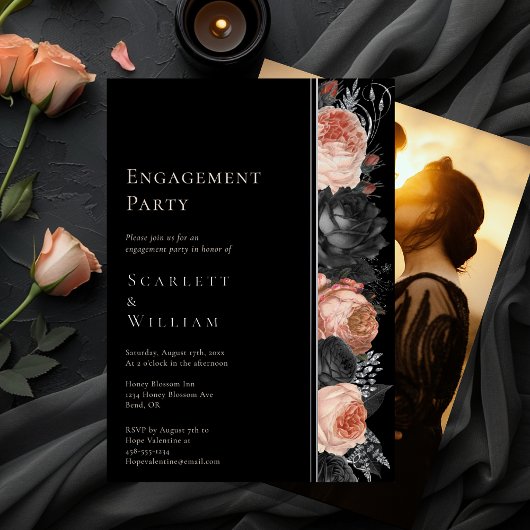 FOLIE Gotische  Zwart Foto Verlovingsfeest Folie Uitnodiging