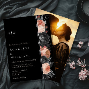 FOLIE Gotische Zwart Monogram Foto Bruiloft Folie Uitnodiging