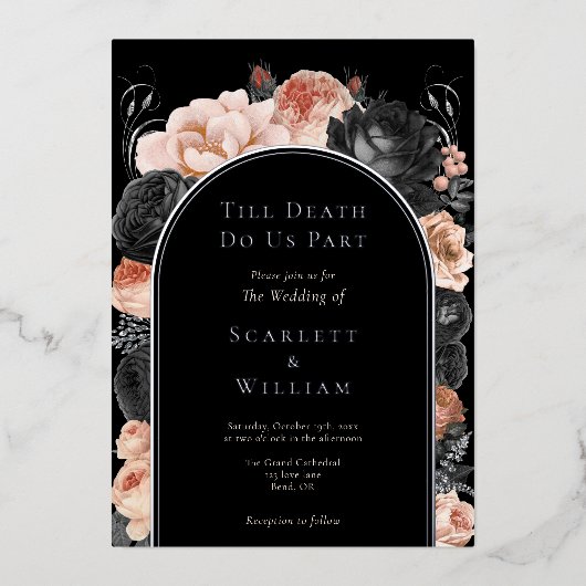 FOLIE Gotische  Zwarte Boog Till Death Bruiloft Folie Uitnodiging (Voorkant)