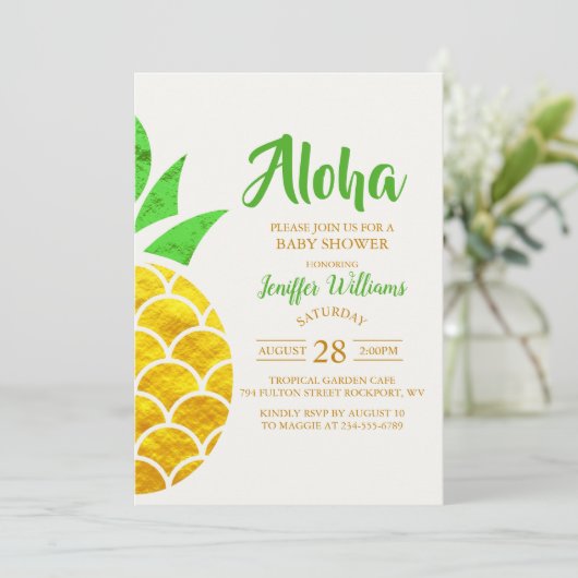 Folie Goud Geometrische Ananas | Baby Shower Kaart (Staand voorkant)