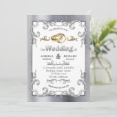 Folie-Goud-Zilver-Messing Vintage Trouwfeest Kaart (Staand voorkant)