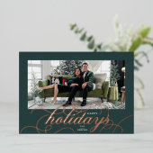 Folie Groen Elegant Flourish Script Vakantie Kaart (Staand Voorkant)