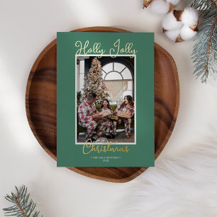 FOLIE Groen Holly Jolly Kerstmis Familie Foto Feestdagenkaart