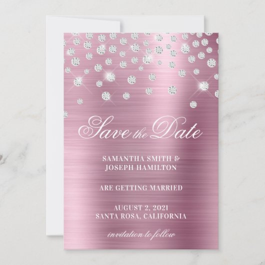 Folie grote diamantConfetti roze ombre Save The Date (Voorkant)