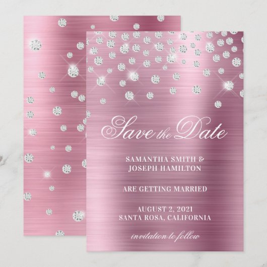 Folie grote diamantConfetti roze ombre Save The Date (Voorkant / Achterkant)