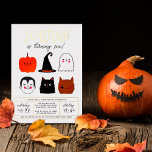 Folie Halloween Friends Modern Boy Birthday Party Folie Uitnodiging<br><div class="desc">Voeg wat shine aan uw verjaardagsuitnodigingen met echte goud, zilver, of roos gouden folie toe! Dit moderne ontwerp kenmerkt de naam van de verjaardagsjongen in echte folie-gedrukte grote hoofdletters in één van mijn favoriete decoratieve lettertypen. Hieronder staat zijn leeftijd in schattige scripttypografie. Onderaan, midden op de kaart, zijn er 6...</div>