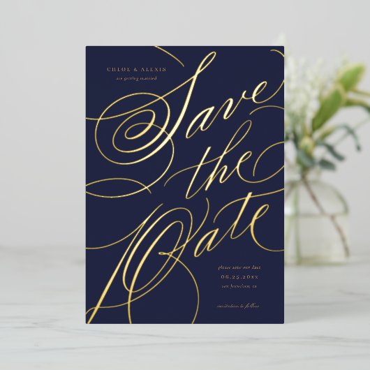 Folie Hand belettering Save the Date Kaart (Staand Voorkant)