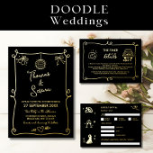 Folie Hand getekende Franse grillige Doodle bruilo Folie Feestdagenkaart