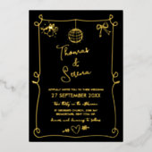 Folie Hand getekende Franse grillige Doodle bruilo Folie Feestdagenkaart (Voorkant)