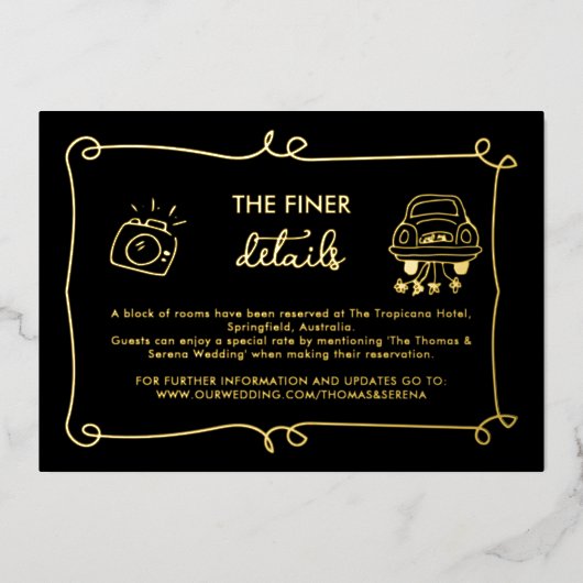 Folie Hand getrokken Doodle Details Trouwruimte Folie Uitnodiging (Voorkant)