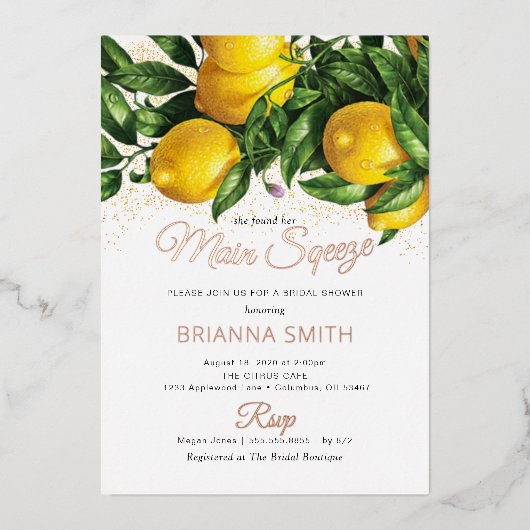 Folie Hare Lemon Squeeze Bridal Folie Uitnodiging (Voorkant)