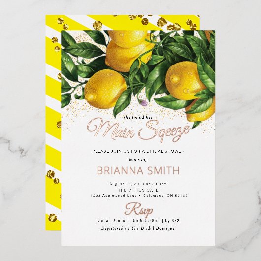 Folie Hare Lemon Squeeze Bridal Uitnodiging (Voorkant / Achterkant)