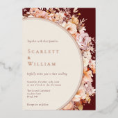 FOLIE herfst bloemenbordeaux creme modern bruiloft Uitnodiging (Voorkant)