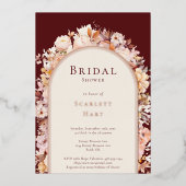 FOLIE herfst bloemenbordeaux creme Vrijgezellenfee Folie Uitnodiging (Voorkant)