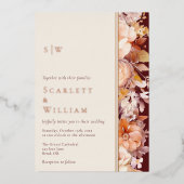 FOLIE herfst bloemenbordeaux monogram foto bruilof Folie Uitnodiging (Voorkant)