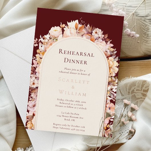 FOLIE herfst Bourgondische boog bruiloft repetitie Uitnodiging