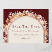 FOLIE herfst Bourgondische bruiloft Save the Date  Folie Uitnodiging Briefkaart (Voorkant)