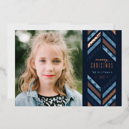 Folie Herringbone Band Holiday Photo Card - Blue Folie Uitnodiging