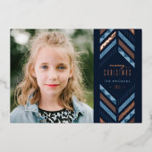 Folie Herringbone Band Holiday Photo Card - Blue Folie Uitnodiging (Voorkant)