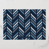 Folie Herringbone Band Holiday Photo Card - Blue Folie Uitnodiging (Achterkant)