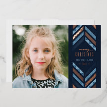 Folie Herringbone Band Holiday Photo Card - Blue